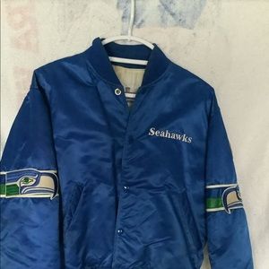 VINTAGE MENS STARTER NFL SEATTLE SEAHAWKS SATIN BOMBER JACKET SIZE M